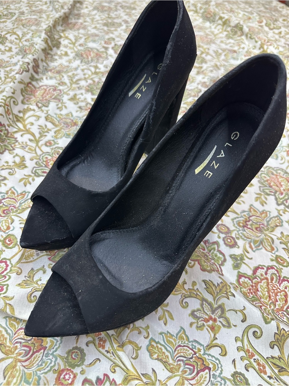 Glaze Black Suede Peep-Toe Heels